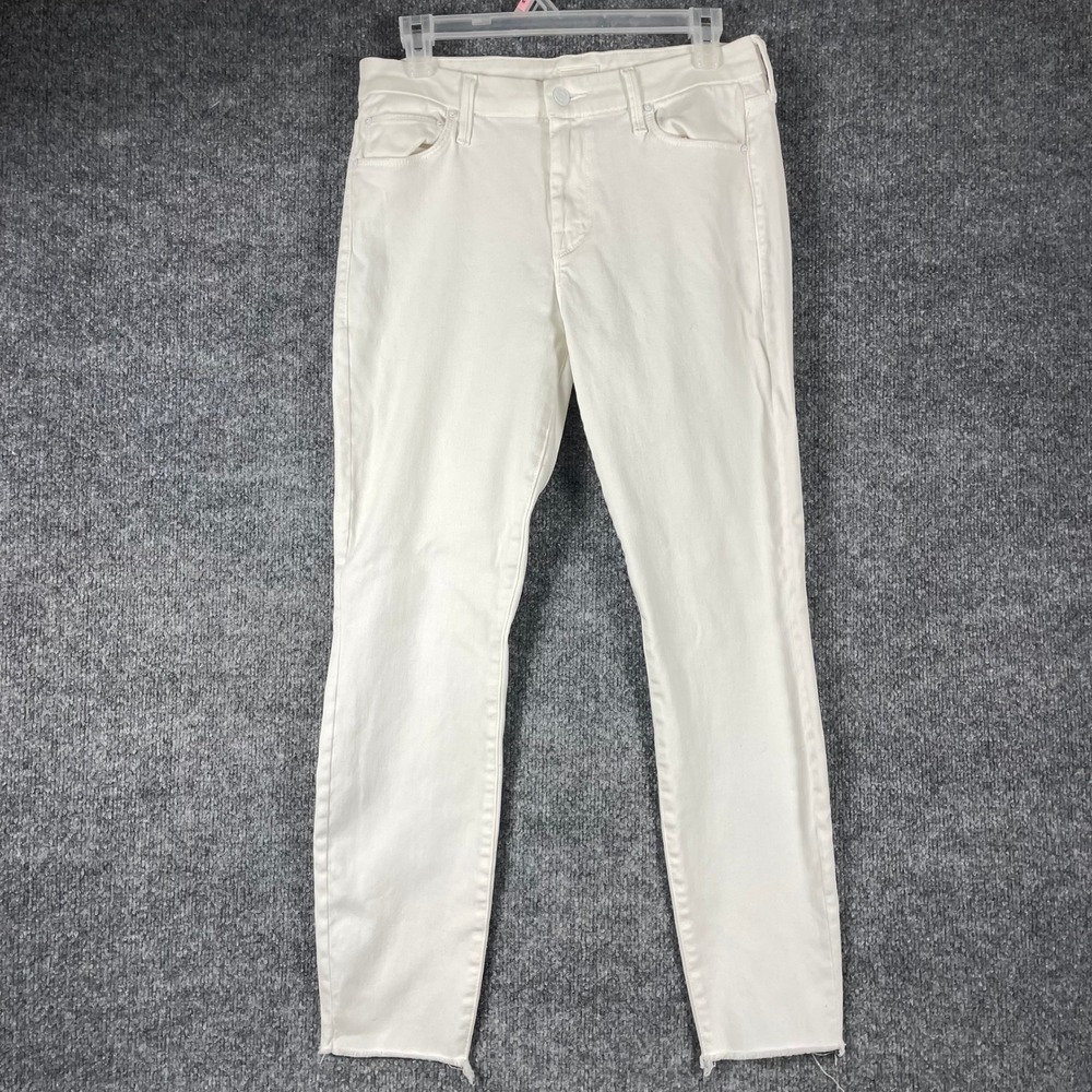 Mother Jeans Womens 29 Looker Ankle Fray White Glass Slipper Skinny Raw Hem